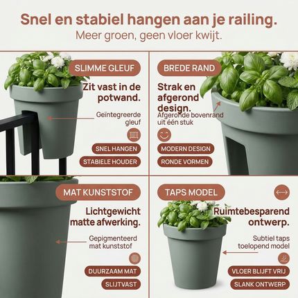 Cheqo® Ronde Balkonbak - Balkonbak Rond - Balkonbak Groen - Groene Balkonbak - Plantenbak Balkon - Balkon Plantenbak - Bloembak Balkon - Balkon Bloembak - Plantenbak Rond - Ronde Plantenbak