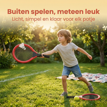 Cheqo® Tennisset - Kindertennisset - Tennis Set Kinderen - Tennis Racketset - Tennis Speelgoed - Tennis en Badminton Set - Tennis Badminton Set Kinderen - Tennis Set met Bal - Tennisset met Shuttle - Tennisset 4 Delig