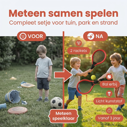Cheqo® Tennisset - Kindertennisset - Tennis Set Kinderen - Tennis Racketset - Tennis Speelgoed - Tennis en Badminton Set - Tennis Badminton Set Kinderen - Tennis Set met Bal - Tennisset met Shuttle - Tennisset 4 Delig