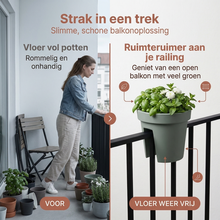 Cheqo® Ronde Balkonbak - Balkonbak Rond - Balkonbak Groen - Groene Balkonbak - Plantenbak Balkon - Balkon Plantenbak - Bloembak Balkon - Balkon Bloembak - Plantenbak Rond - Ronde Plantenbak