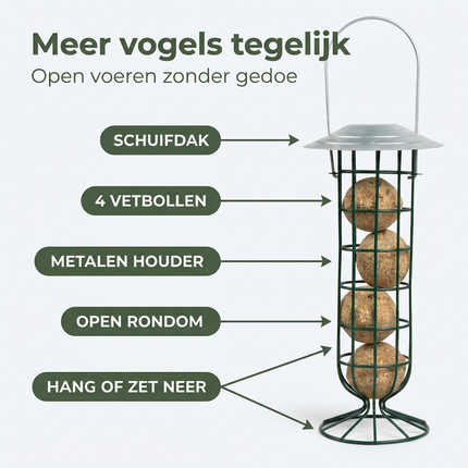 Cheqo® Vetbollenhouder - Vetbolhouder - Vetbollen Houder - Vetbol Houder - Mezenbollenhouder - Mezenbolhouder - Houder voor Vetbollen - Vetbollen Dispenser - Vetbollen Automaat