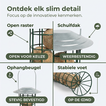 Cheqo® Vetbollenhouder - Vetbolhouder - Vetbollen Houder - Vetbol Houder - Mezenbollenhouder - Mezenbolhouder - Houder voor Vetbollen - Vetbollen Dispenser - Vetbollen Automaat