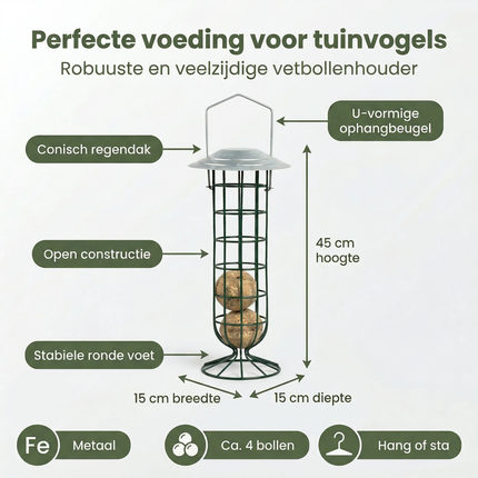 Cheqo® Vetbollenhouder - Vetbolhouder - Vetbollen Houder - Vetbol Houder - Mezenbollenhouder - Mezenbolhouder - Houder voor Vetbollen - Vetbollen Dispenser - Vetbollen Automaat