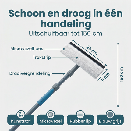 Cheqo® Raamwisser - Raamwisser Telescoop - Raamwisser met Telescooparm - Telescoop Raamwisser - Raamtrekker - Raamtrekker Telescoop - Raamtrekker met Telescoopsteel - Telescoop Raamtrekker