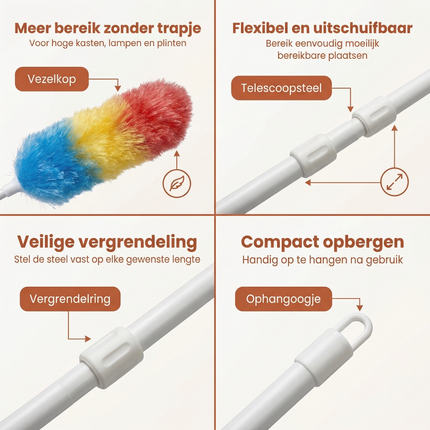 Cheqo® Plumeau Uitschuifbaar - Plumeau met Telescoopsteel - Telescopische Plumeau - Plumeau - Ragebol - Ragebol Uitschuifbaar - Ragebol met Telescoopsteel - Stoffer Uitschuifbaar