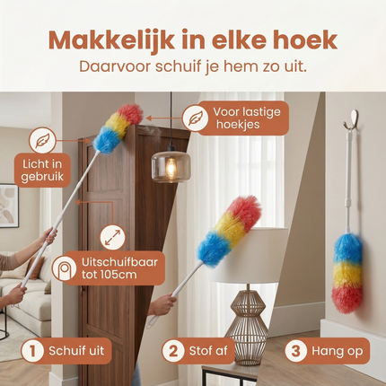 Cheqo® Plumeau Uitschuifbaar - Plumeau met Telescoopsteel - Telescopische Plumeau - Plumeau - Ragebol - Ragebol Uitschuifbaar - Ragebol met Telescoopsteel - Stoffer Uitschuifbaar