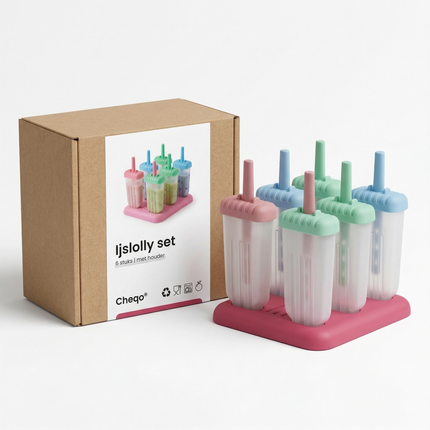 Cheqo® Ijsvormpjes - Ijslolly Vormpjes - Ijslolly Maker - Ijsjes Maker - Ijsjesvormpjes - Ijsjesvorm - Ijsvorm - Ijslolly Vormen - Ijsjeshouder - Ijslolly Houder - Ijsvormpjes Set