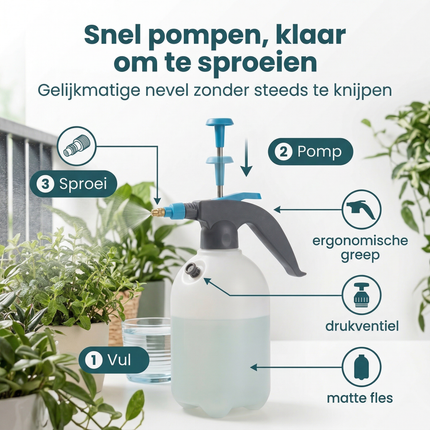 Cheqo® Hogedrukspuit - Drukspuit - Plantenspuit - Druksproeier - Hogedruk Plantenspuit - Hogedruksproeier - Plantensproeier - Onkruidspuit - Ongediertebestrijding Spuit - Sproeier met Pomp