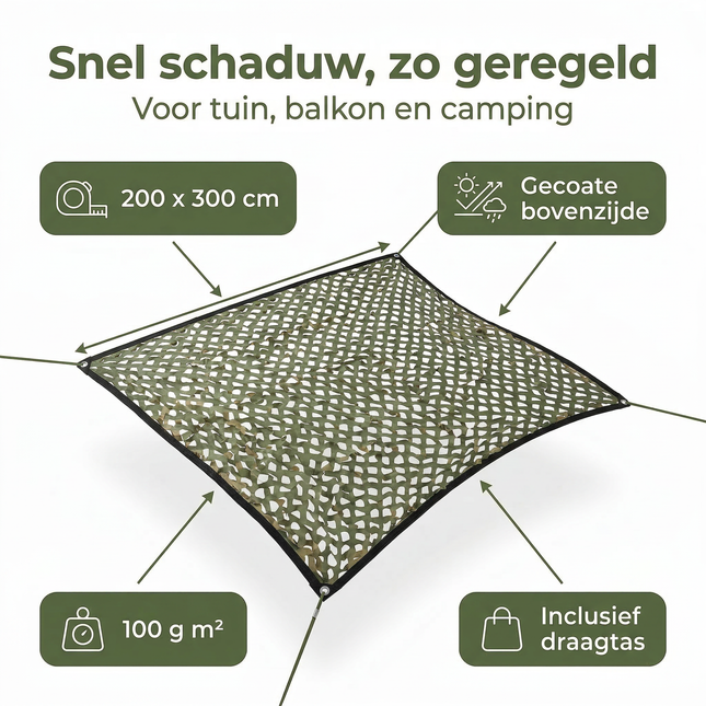 Cheqo® Schaduwdoek - Camouflagedoek - Camouflage Doek - Camouflage Net - Camo Net - Camo Doek - Schaduw Net - Schaduwdoek Groen - Schaduwdoek Tuin - Schaduwdoek Camping - Schaduwdoek Balkon