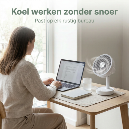 Cheqo® Tafelventilator - Bureauventilator - Mini Ventilator - USB Ventilator - Oplaadbare Ventilator - Draadloze Ventilator - Ventilator op Bureau - Witte Tafelventilator
