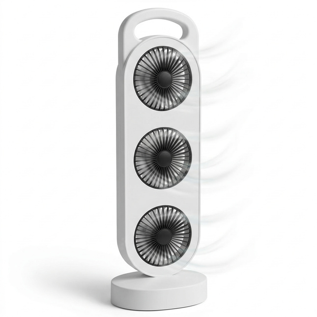 Cheqo® Tafelventilator - Tafel Ventilator - Kolomventilator - Mini Ventilator - Kleine Ventilator - USB Ventilator - Oplaadbare Ventilator - Draadloze Ventilator - Bureauventilator - Witte Ventilator - Zwenkende Ventilator