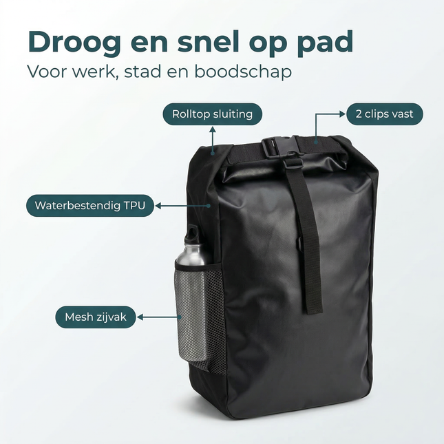 Cheqo® Fietstas - Enkele Fietstas - Achter Fietstas - Fietstas Achter - Fietstas Zwart - Waterdichte Fietstas - Fietstas Waterdicht - Fietstas voor Bagagedrager - Bagagedrager Fietstas - Fietstas met Clips