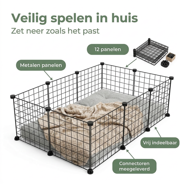 Cheqo® Dierenren 35 cm Hoog - Puppyren - Puppyren Binnen - Puppyren voor in Huis - Puppy Speelren - Hondenren - Hondenren Binnen - Konijnenren - Konijnenren Binnen - Cavia Ren - Cavia Ren Binnen - Huisdieren Ren - 12 Panelen 35x35 cm