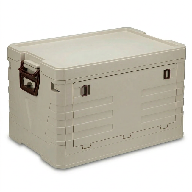 Cheqo® Camping Opbergbox - Opbergbox Camping - Opvouwbare Opbergbox - Opvouwbare Opbergkrat - Opvouwbaar Krat - Inklapbare Opbergbox - Inklapbaar Krat - Opbergkrat - Opbergbox met Opening Voorkant - Stapelbare Opbergbox - Beige Opbergbox