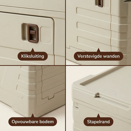 Cheqo® Camping Opbergbox - Opbergbox Camping - Opvouwbare Opbergbox - Opvouwbare Opbergkrat - Opvouwbaar Krat - Inklapbare Opbergbox - Inklapbaar Krat - Opbergkrat - Opbergbox met Opening Voorkant - Stapelbare Opbergbox - Beige Opbergbox