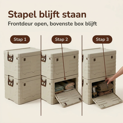 Cheqo® Camping Opbergbox - Opbergbox Camping - Opvouwbare Opbergbox - Opvouwbare Opbergkrat - Opvouwbaar Krat - Inklapbare Opbergbox - Inklapbaar Krat - Opbergkrat - Opbergbox met Opening Voorkant - Stapelbare Opbergbox - Beige Opbergbox