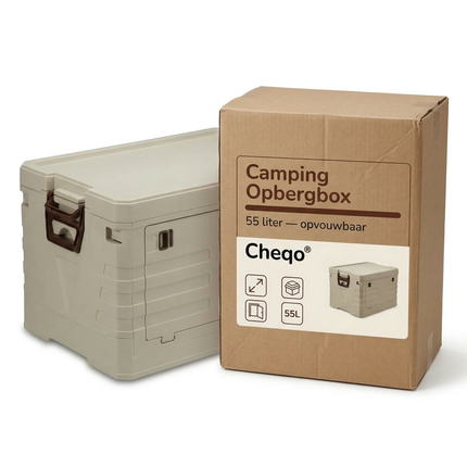 Cheqo® Camping Opbergbox - Opbergbox Camping - Opvouwbare Opbergbox - Opvouwbare Opbergkrat - Opvouwbaar Krat - Inklapbare Opbergbox - Inklapbaar Krat - Opbergkrat - Opbergbox met Opening Voorkant - Stapelbare Opbergbox - Beige Opbergbox