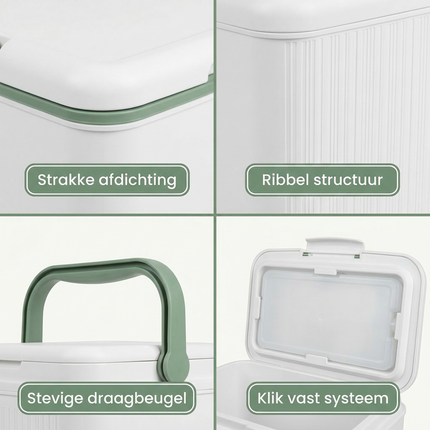 Cheqo® Koelbox - Koelbox 10l - Kleine Koelbox - Mini Koelbox - Koelbox Wit - Koelbox Groen - Draagbare Koelbox - Koelbox voor Picknick - Koelbox voor Camping - Koelbox voor Kamperen - Koelbox voor Strand