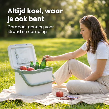 Cheqo® Koelbox - Koelbox 10l - Kleine Koelbox - Mini Koelbox - Koelbox Wit - Koelbox Groen - Draagbare Koelbox - Koelbox voor Picknick - Koelbox voor Camping - Koelbox voor Kamperen - Koelbox voor Strand