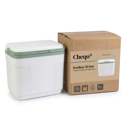 Cheqo® Koelbox - Koelbox 10l - Kleine Koelbox - Mini Koelbox - Koelbox Wit - Koelbox Groen - Draagbare Koelbox - Koelbox voor Picknick - Koelbox voor Camping - Koelbox voor Kamperen - Koelbox voor Strand