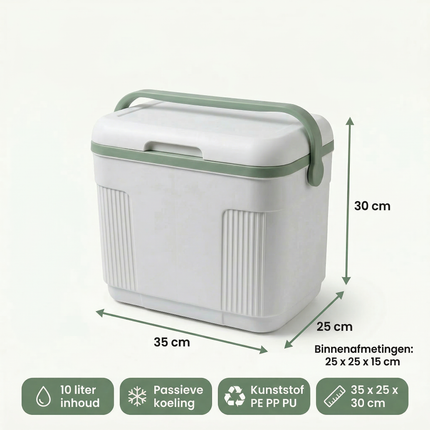 Cheqo® Koelbox - Koelbox 10l - Kleine Koelbox - Mini Koelbox - Koelbox Wit - Koelbox Groen - Draagbare Koelbox - Koelbox voor Picknick - Koelbox voor Camping - Koelbox voor Kamperen - Koelbox voor Strand