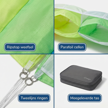 Cheqo® Stuntvlieger - Parafoil Vlieger - Parafoil Stuntvlieger - Tweelijns Stuntvlieger - Tweelijns Vlieger - Stuntkite - Stunt Vlieger - Vlieger voor Kinderen - Vlieger met Lijnen - Vlieger met Tas