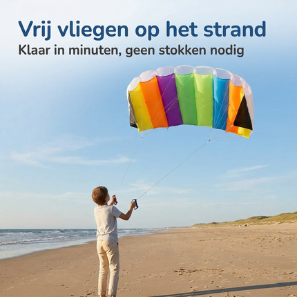 Cheqo® Stuntvlieger - Parafoil Vlieger - Parafoil Stuntvlieger - Tweelijns Stuntvlieger - Tweelijns Vlieger - Stuntkite - Stunt Vlieger - Vlieger voor Kinderen - Vlieger met Lijnen - Vlieger met Tas