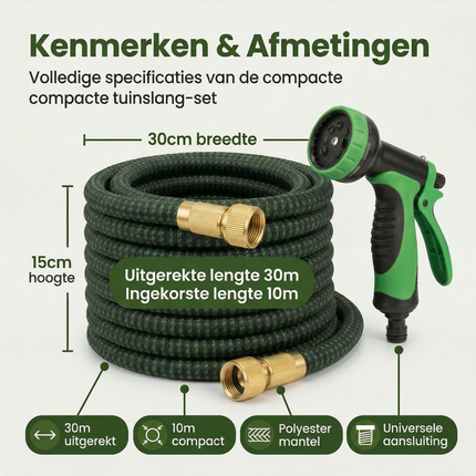 Cheqo® Flexibele Tuinslang - Tuinslang Flexibel - Uitrekbare Tuinslang - Uitschuifbare Tuinslang - Tuinslang Die Uitzet - Tuinslang met Sproeikop - Tuinslang met Spuitpistool - Tuinslang met Slanghouder