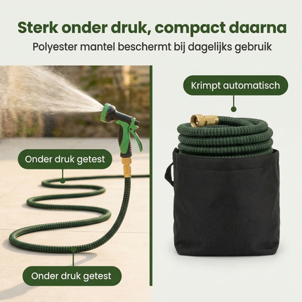 Cheqo® Flexibele Tuinslang - Tuinslang Flexibel - Uitrekbare Tuinslang - Uitschuifbare Tuinslang - Tuinslang Die Uitzet - Tuinslang met Sproeikop - Tuinslang met Spuitpistool - Tuinslang met Slanghouder