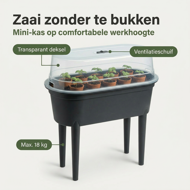 Cheqo® Kweektafel - Kweektafel op Poten - Kweektafel met Deksel - Kweekbak op Poten - Kweekbak met Deksel - Kweektafel Kas - Kweekkas op Poten - Mini Kweekkas - Kweekkas