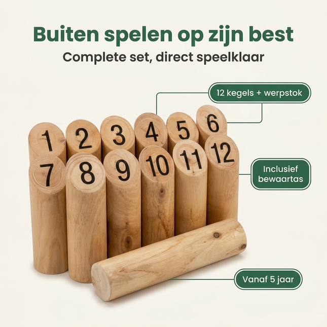 Cheqo® Fins Werpspel - Fins Spel - Fins - Kubb Werpspel - Houten Werpspel - Tuin Werpspel - Buitenspel Werpspel - Buitenspel - Tuinspel - Buitenspel Kinderen - Werpspel Kinderen - Kegels Werpspel