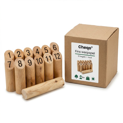Cheqo® Fins Werpspel - Fins Spel - Fins - Kubb Werpspel - Houten Werpspel - Tuin Werpspel - Buitenspel Werpspel - Buitenspel - Tuinspel - Buitenspel Kinderen - Werpspel Kinderen - Kegels Werpspel