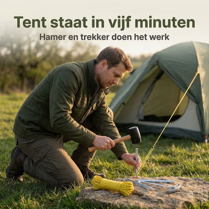Cheqo® Camping Set - Kampeer Set - Kampeerset - Camping Accessoires Set - Kampeer Accessoires Set - Tent Haringen Set - Haringen Set - Tent Haringen - Haringtrekker - Rubberen Hamer Camping - Scheerlijnen
