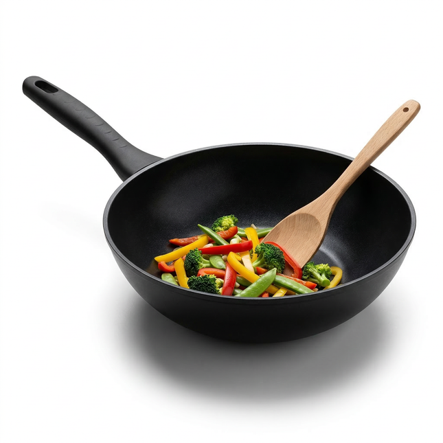 Cheqo® Wokpan - Wok - Wok Pan - Wokpan Inductie - Wok voor Inductie - Inductie Wokpan - Wokpan Zwart - Wokpan Anti Aanbak - Wokpan Zonder Pfas