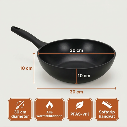 Cheqo® Wokpan - Wok - Wok Pan - Wokpan Inductie - Wok voor Inductie - Inductie Wokpan - Wokpan Zwart - Wokpan Anti Aanbak - Wokpan Zonder Pfas