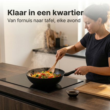 Cheqo® Wokpan - Wok - Wok Pan - Wokpan Inductie - Wok voor Inductie - Inductie Wokpan - Wokpan Zwart - Wokpan Anti Aanbak - Wokpan Zonder Pfas