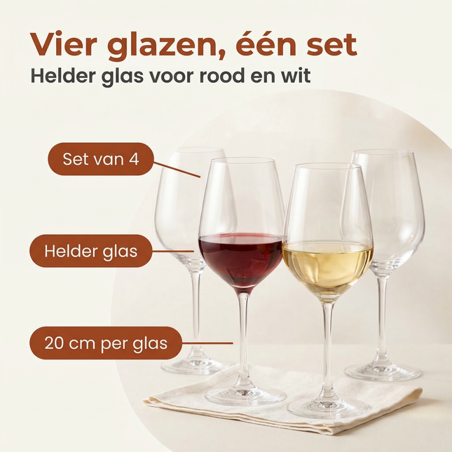 Cheqo® Wijnglazen - Wijnglas - Wijnglazen Set - Set Wijnglazen - Wijnglazen 4 Stuks - Wijnglas Set 4 - Wijnglazen Transparant - Transparante Wijnglazen - Wijnglazen - Wijnglazen voor Wijn - Wijnglazen voor Diner