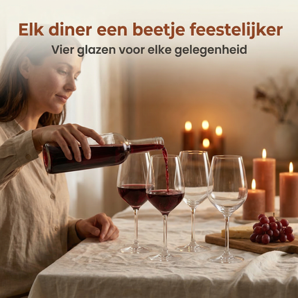 Cheqo® Wijnglazen - Wijnglas - Wijnglazen Set - Set Wijnglazen - Wijnglazen 4 Stuks - Wijnglas Set 4 - Wijnglazen Transparant - Transparante Wijnglazen - Wijnglazen - Wijnglazen voor Wijn - Wijnglazen voor Diner