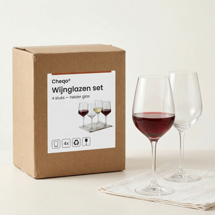 Cheqo® Wijnglazen - Wijnglas - Wijnglazen Set - Set Wijnglazen - Wijnglazen 4 Stuks - Wijnglas Set 4 - Wijnglazen Transparant - Transparante Wijnglazen - Wijnglazen - Wijnglazen voor Wijn - Wijnglazen voor Diner