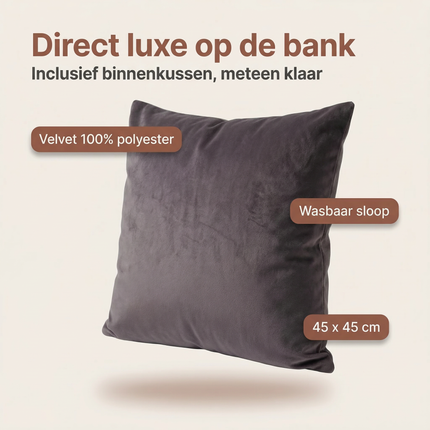 Cheqo® Sierkussen - Kussenhoes - Kussensloop - Velvet Sierkussen - Fluwelen Sierkussen - Donkergrijs Sierkussen - Sierkussen Bank - Sierkussen Woonkamer - Sierkussen Bed