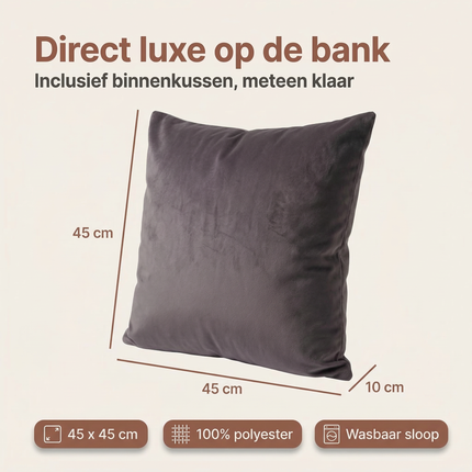 Cheqo® Sierkussen - Kussenhoes - Kussensloop - Velvet Sierkussen - Fluwelen Sierkussen - Donkergrijs Sierkussen - Sierkussen Bank - Sierkussen Woonkamer - Sierkussen Bed