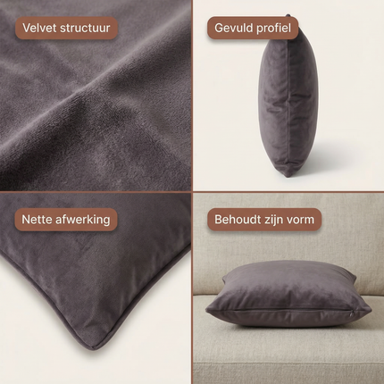 Cheqo® Sierkussen - Kussenhoes - Kussensloop - Velvet Sierkussen - Fluwelen Sierkussen - Donkergrijs Sierkussen - Sierkussen Bank - Sierkussen Woonkamer - Sierkussen Bed