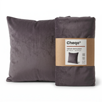 Cheqo® Sierkussen - Kussenhoes - Kussensloop - Velvet Sierkussen - Fluwelen Sierkussen - Donkergrijs Sierkussen - Sierkussen Bank - Sierkussen Woonkamer - Sierkussen Bed