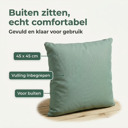Cheqo® Tuinkussen - Sierkussen Buiten - Buitenkussen - Tuinstoelkussen - Stoelkussen Buiten - Zitkussen Buiten - Loungekussen - Kussen voor Loungeset - Kussen voor Tuinstoel - Kussen voor Tuinbank - Tuinkussen Groen