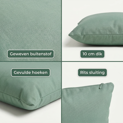 Cheqo® Tuinkussen - Sierkussen Buiten - Buitenkussen - Tuinstoelkussen - Stoelkussen Buiten - Zitkussen Buiten - Loungekussen - Kussen voor Loungeset - Kussen voor Tuinstoel - Kussen voor Tuinbank - Tuinkussen Groen