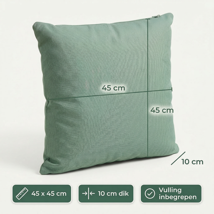 Cheqo® Tuinkussen - Sierkussen Buiten - Buitenkussen - Tuinstoelkussen - Stoelkussen Buiten - Zitkussen Buiten - Loungekussen - Kussen voor Loungeset - Kussen voor Tuinstoel - Kussen voor Tuinbank - Tuinkussen Groen