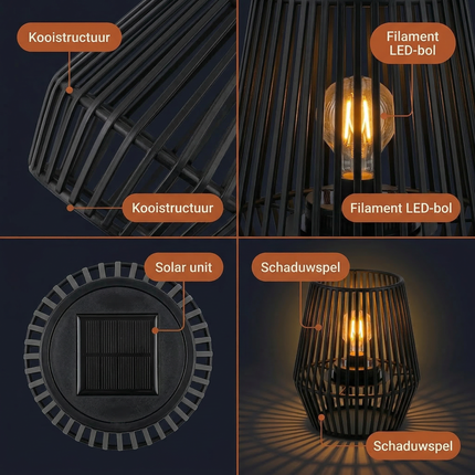 Cheqo® Solar Tafellamp - Solar Tafel Lamp - Solar Lamp Tafel - Solar Tuinlamp - Solar Tuinverlichting - Solar Buitenlamp - Solar Buitenverlichting - Solar Lamp Buiten - Solar Sfeerlamp - Solar Sfeerlicht