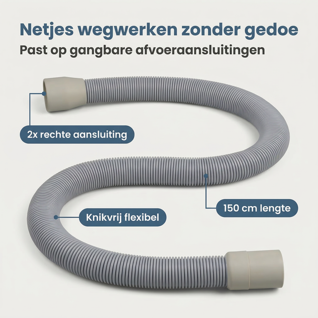 Cheqo® Afvoerslang - Flexibele Afvoerslang - Universele Afvoerslang - Afvoerslang Wasdroger - Afvoerslang Droger - Afvoerslang Condensdroger - Afvoerslang Waterafvoer - Waterafvoerslang - Afvoerslang Recht