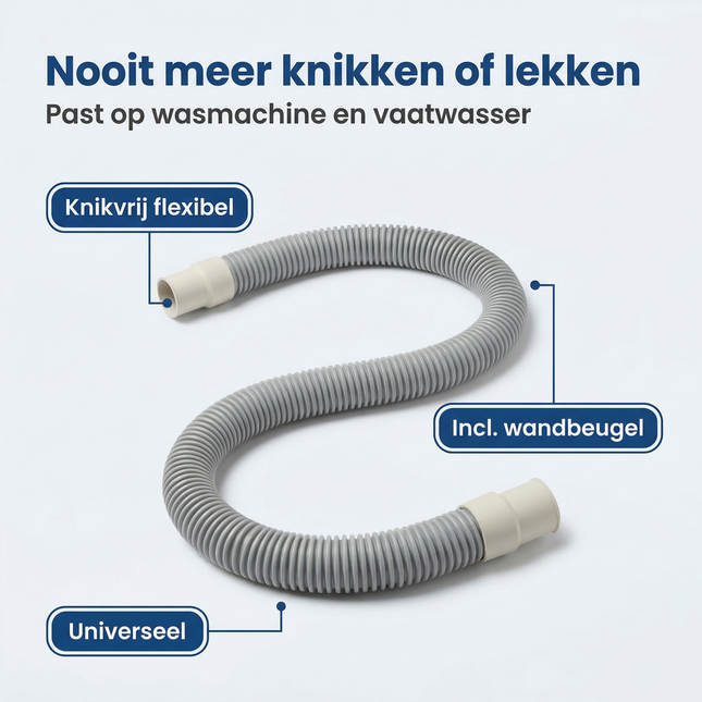 Cheqo® Afvoerslang - Flexibele Afvoerslang - Universele Afvoerslang - Afvoerslang Wasmachine - Wasmachine Afvoerslang - Afvoerslang Vaatwasser - Vaatwasser Afvoerslang - Afvoerslang Aansluiting - Afvoerslang Recht - Afvoerslang met Wandbeugel
