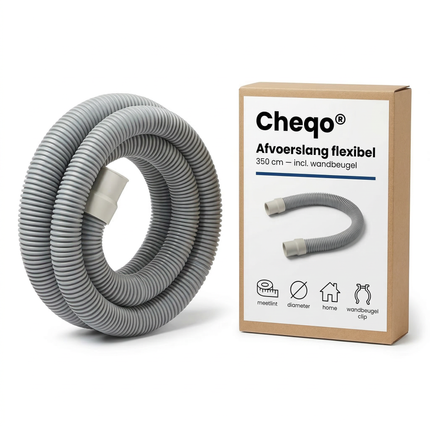 Cheqo® Afvoerslang - Flexibele Afvoerslang - Universele Afvoerslang - Afvoerslang Wasmachine - Wasmachine Afvoerslang - Afvoerslang Vaatwasser - Vaatwasser Afvoerslang - Afvoerslang Aansluiting - Afvoerslang Recht - Afvoerslang met Wandbeugel